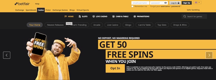 Betfair is one of the few online casinos that makes it easy for new members to get free spins.